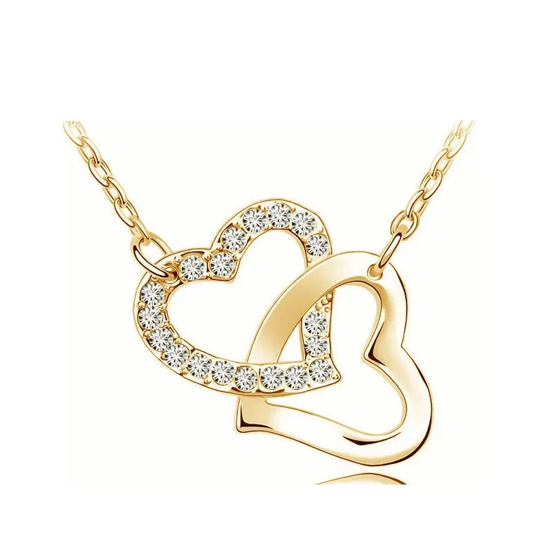 shine rhinestone Double Heart pendant necklace fashion jewelry wedding lover party top quality dropshipping romantic summer gift shine rhinestone Double Heart pendant necklace fashion jewelry wedding lover party top quality dropshipping romantic summer gift